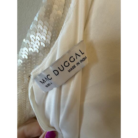 Mac Duggal Embellished Ruffled Floral Sequined Mini Shift Dress White Women's 4 - Picture 4 of 4